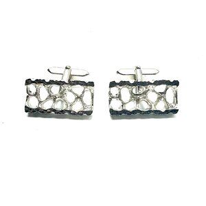 Vintage European 835 Silver Cufflinks—Mid-Century Brutalist Organic Circle—EUC